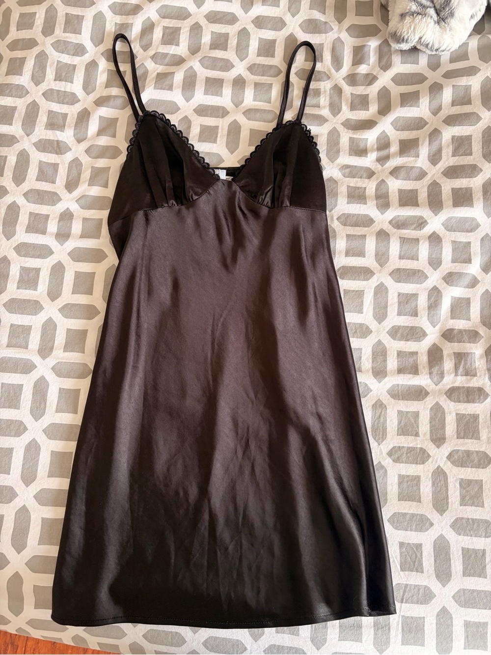 Satin Lace-Trim Slip Dress - Black